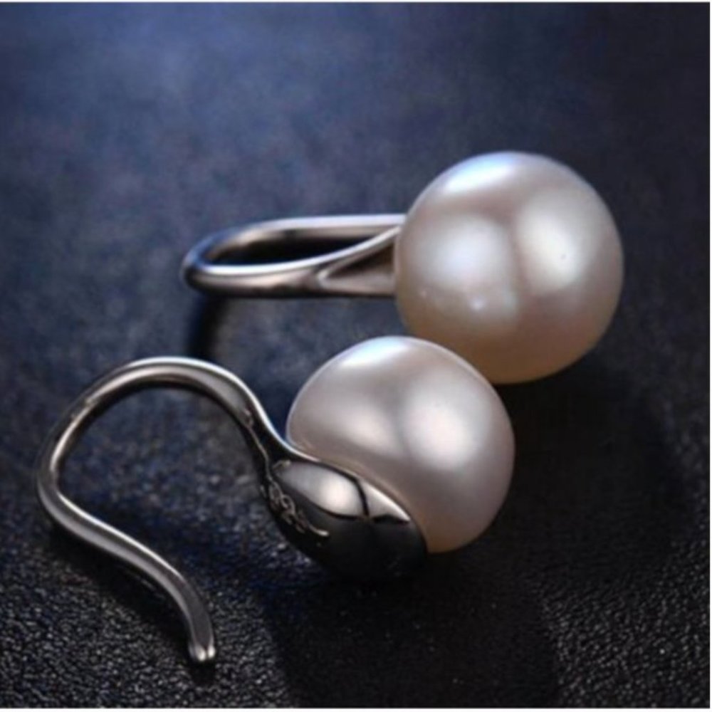 NEW 925 Silver Natural Freshwater Pearl Earrings - Picture 6 of 13